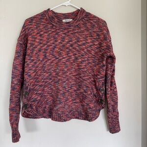 Madewell Red and Blue Marled Crewneck Sweater with Side Buttons